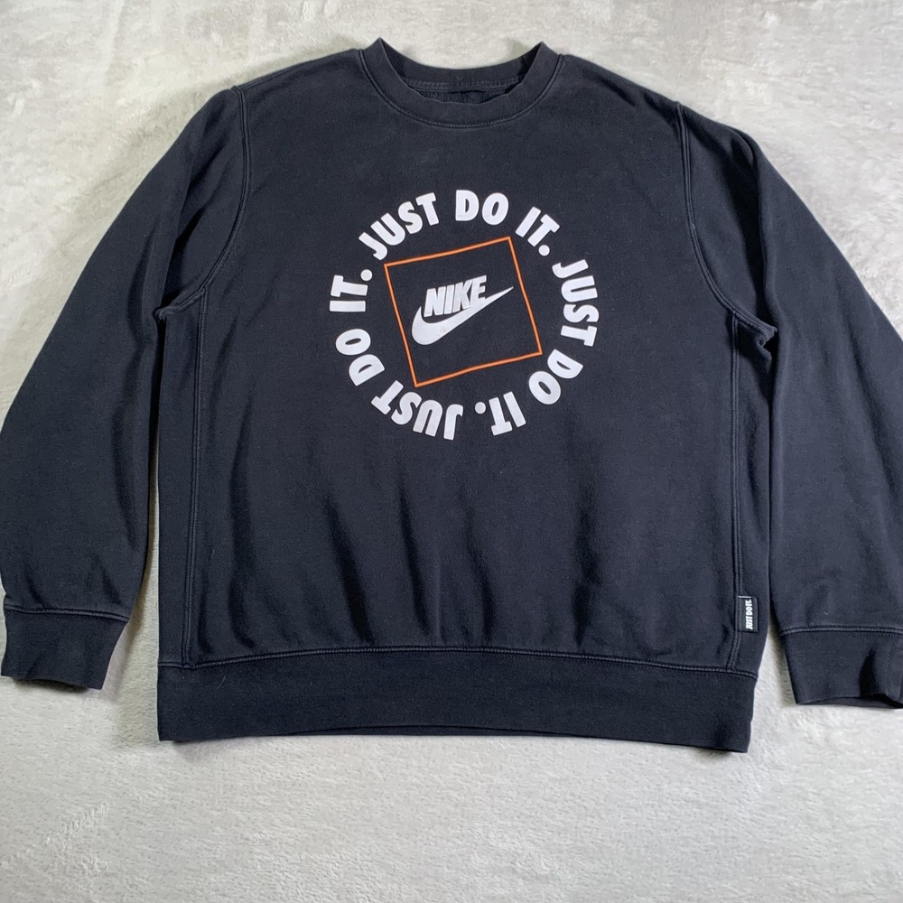 Nike Sweatshirt Mens XL Black Just Do It Crewneck Pullover Fleece Graphic Swoosh